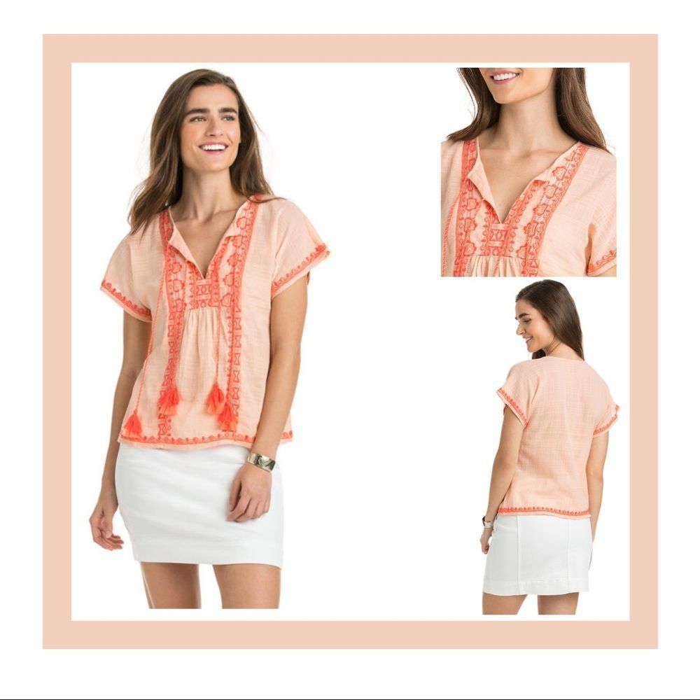 Vineyard Vines Split Neck Tassel Top Size XS